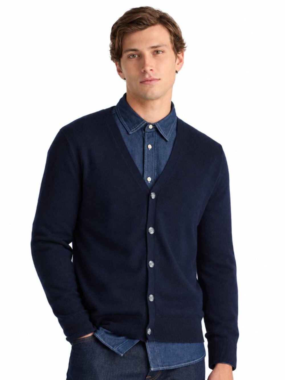 Mongolian Cashmere Cardigan Sweater Men's Navy Blue Size XL